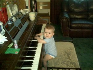 My son's first piano lesson